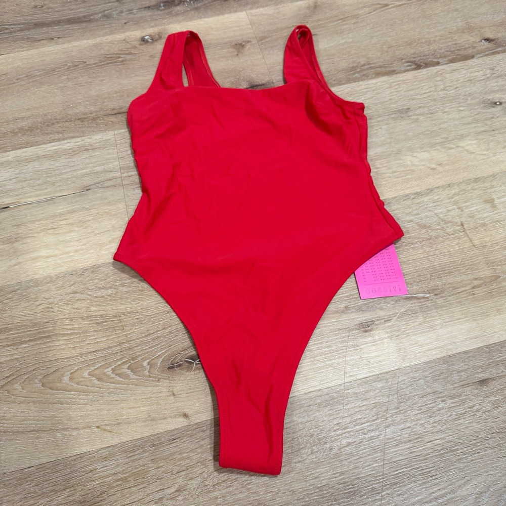 Speerise Womens Red One Piece Swimsuit High Cut Thong Bodysuit Size L NWT
